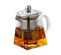 Sosoport Théière Verre Résistante Chaleur avec Infuseur Acier Inoxydable Bouilloire Carrée pour Infusion de Thé