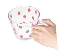 Sosoport Verre à Eau Transparent avec Motif Fraise Tasse Graduée pour Lait et Boissons Fraîches Verre Chic et Stable pour Jus Café et Yaourt Cadeau Original pour Amis Réutilisable