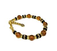 Sospiri Venezia Bracelet Femme composé de 7 Perles en Verre Diamètre 8 mm Bracelet en Verre de Murano Original Bijou Idée Cadeau Made In Italy Certifié, Ambre-Noir
