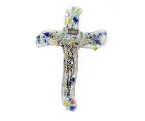 Sospiri Venezia Crucifix Mural en Verre de Murano Croix Religieuse Décorée Objets Venise Idée Cadeau Made in Italy (11x16)