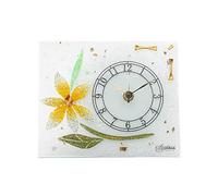 Sospiri Venezia Horloge de Table Verre Murano Mécanisme Silencieux Décor Floral Feuille Or et Graviers de Verre colorés Idée Cadeau Fabriqué à la Main Made in Italy (Gerbera cm18x15)