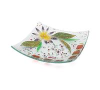 SOSPIRI VENEZIA Videpoche Plat Ornement Décor Floral Verre Murano Centre de Table Ameublement Intérieur Idée Cadeau Fabriqué à la Main Made in Italy (Aster cm19x19 Carré)