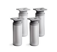 Sossai Pieds de Meuble Design MFR1 - Lot de 4 éléments réglables en Hauteur, Couleur Aluminium, H 120 mm, Profil Rond, pour Armoire, Commode