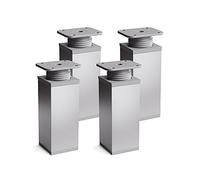 Sossai Pieds de Meuble Design MFV1 - Lot de 4 éléments réglables en Hauteur, Couleur Aluminium, H 100 mm, Profil à Quatre côtés, pour Armoire, Commode