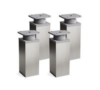 Sossai Pieds de Meuble Design MFV1 - Lot de 4 éléments réglables en Hauteur, Couleur Gris INOX Aspect Acier Inoxydable, H 120 mm, Profil à Quatre côtés, pour Armoire, Commode