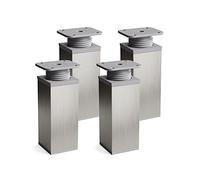 Sossai Pieds de Meuble Design MFV1 - Lot de 4 éléments réglables en Hauteur, Couleur Gris INOX Aspect Acier Inoxydable, H 100 mm, Profil à Quatre côtés, pour Armoire, Commode