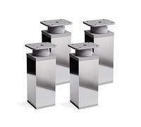 Sossai Pieds de Meuble Design MFV1 - Lot de 4 éléments réglables en Hauteur, Finition chromée Brillante, H 60 mm, Profil à Quatre côtés, pour Armoire, Commode