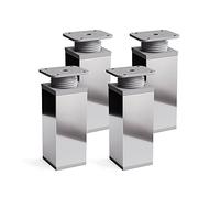 Sossai Pieds de Meuble Design MFV1 - Lot de 4 éléments réglables en Hauteur, Finition chromée Brillante, H 80 mm, Profil à Quatre côtés, pour Armoire, Commode