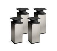 Sossai Pieds de Meuble Design MFV1 - Lot de 4 éléments réglables en Hauteur, Finition INOX Aspect Acier Inoxydable, H 60 mm, Profil à Quatre côtés, pour Armoire, Commode