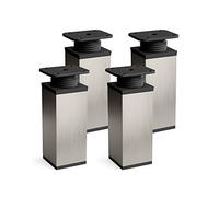 Sossai Pieds de Meuble Design MFV1 - Lot de 4 éléments réglables en Hauteur, Finition INOX Aspect Acier Inoxydable, H 120 mm, Profil à Quatre côtés, pour Armoire, Commode