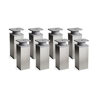 Sossai Pieds de Meuble Design MFV1 - Lot de 8 éléments réglables en Hauteur, Couleur Gris INOX Aspect Acier Inoxydable, H 100 mm, Profil à Quatre côtés, pour Armoire, Commode