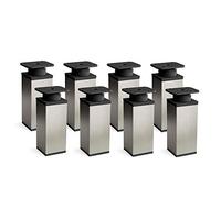 Sossai Pieds de Meuble Design MFV1 - Lot de 8 éléments réglables en Hauteur, Finition INOX Aspect Acier Inoxydable, H 100 mm, Profil à Quatre côtés, pour Armoire, Commode