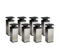 Sossai Pieds de Meuble Design MFV1 - Lot de 8 éléments réglables en Hauteur, Finition INOX Aspect Acier Inoxydable, H 120 mm, Profil à Quatre côtés, pour Armoire, Commode