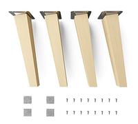 Sossai Pieds de Meuble en Bois de hêtre Naturel Non traité Clif Square HMF4 Hauteur 25 cm carrés Version inclinée pour vitrines Tables armoires