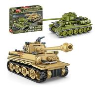 Sosuy Kit de Char WW2 en Briques Garçons et Adultes, Militaire Tank 1:32 avec Tigre Allemand et T-34 Soviétique Chariot Jouet Historique pour Enfants dès 8 Ans et Adultes Idée Cadeau 1030 Pièces