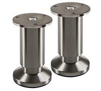 SOTECH 2 pieds de meuble TERRA hauteur 100 mm aspect inox brossé Pieds d'armoire réglables en hauteur jusqu'à max. 15 mm, charge 250 kg/par pied