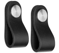 SOTECH 2 x Bouton de meuble OSTERNAS noir (adapté à un perçage de 6 mm) en cuir de vache véritable Boutons à visser en acier inoxydable/Bouton en cuir avec vis de fixation