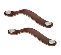 SOTECH 2 x Poignée de meuble OSTERNAS Entraxe 128 mm brun foncé (adaptée à un perçage de 6 mm) en cuir de vache véritable Boutons à visser en acier inoxydable/Poignée en cuir avec vis de fixation