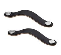 SOTECH 2 x Poignée de meuble OSTERNAS Entraxe 128 mm noire (adaptée à un perçage de 6 mm) en cuir de vache véritable Boutons à visser en acier inoxydable/Poignée en cuir avec vis de fixation