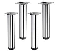 SOTECH 4 pièces Pieds de Meuble Bravo Hauteur 200 mm (+ 10 mm) Ø 40 mm Chrome Poli Pieds d'armoire réglables en Hauteur en Acier, Charge jusqu'à 50 kg par Pied de Support de