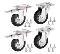 SOTECH 4 pièces Roulettes de transport RED Ø 100 mm (2x roulettes pivotantes, 2x roulettes pivotantes avec frein) Hauteur 127 mm Plaque à visser 100 x 82 mm Charge max. 360 Kg