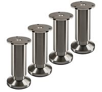 SOTECH 4 pieds de meuble TERRA hauteur 120 mm aspect inox brossé Pieds de table réglables en hauteur jusqu'à 15 mm maxi, charge maximale 250 kg/par pied