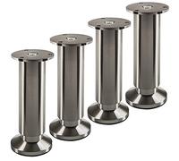 SOTECH 4 pieds de meuble TERRA hauteur 150 mm aspect inox brossé Pieds de support réglables en hauteur jusqu'à max. 15 mm, charge jusqu'à 250 kg/par pied