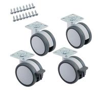 SOTECH Jeu de 4 roulettes de meuble hauteur 74,5 mm Hamm Ø 63 mm | blanc/gris, capacité de charge 35Kg (2x roulettes pivotantes, 2x roulettes avec frein), plaque à visser 47 x 47 mm