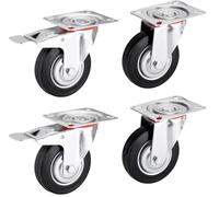 SOTECH Jeu de 4 roulettes pivotantes hauteur 232 mm RED, Ø 200 mm (2, 2 | roulettes avec frein), plaque de montage 130 x 102 mm, charge maximale 440 kg roulettes de transport
