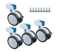 SOTECH Jeu de 4 roulettes pour meubles hauteur 74,5 mm Hamm Ø 63 mm | blanc/gris, capacité de charge 35Kg, profilé en U pour épaisseur de paroi 19 mm, avec frein