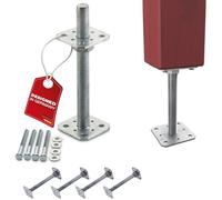 SOTECH Kit de 4 supports de poteau 80 x 80 x 250 mm Filetage M24 Acier galvanisé à chaud Support réglable en hauteur Pied de poteau à visser Résistant aux intempéries