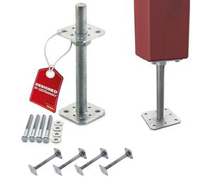 SOTECH Kit de 4 supports de poteau 80 x 80 x 250 mm Filetage M24 Acier galvanisé à chaud Support réglable en hauteur Pied de poteau à visser Résistant aux intempéries