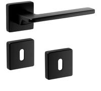 SOTECH Kit de poignées de porte ADAMO, noir mat, carré avec rosaces à barbe pour portes de pièce, poignée de porte, ferrure de porte, avec matériel de montage de