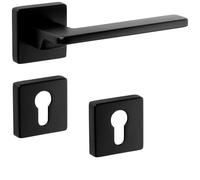 SOTECH Kit de poignées de porte ADAMO noir mat carré avec rosaces pour cylindre profilé poignée de porte Kit de rosaces de poignée de porte avec matériel de montage