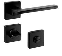 SOTECH Kit de poignées de porte ADAMO noir mat carré avec rosaces pour poignée de porte de salle de bain/toilettes poignée de porte ferrure de porte avec matériel de montage de