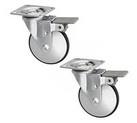 SOTECH Lot de 2 Roulettes de meuble design avec frein (Ø 75 mm, capacité de charge de 35 kg par roulette, rotation à 360 degrés, avec plaque de montage, gris argent)