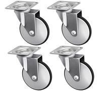 SOTECH Lot de 4 Roulettes de meuble LINDAU (Ø 75 mm, capacité de charge de 35 kg par roulette, rotation à 360 degrés, avec plaque de montage, gris argent)
