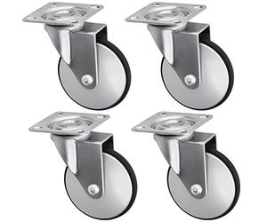 SOTECH Lot de 4 Roulettes de meuble LINDAU (Ø 75 mm, capacité de charge de 35 kg par roulette, rotation à 360 degrés, avec plaque de montage, gris argent)