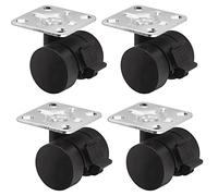 SOTECH Lot de 4 Roulettes de meubles AACHEN avec plaque de montage et frein (Ø 35 mm, capacité de charge de 40 kg par roulette, rotation à 360 degrés, noir)