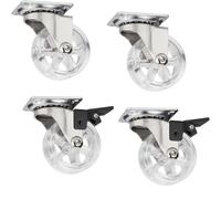 SOTECH Lot de 4 roulettes design pour meubles RAPID Roulettes Ø 50 mm transparentes (2 x avec frein + 2 sans frein), capacité de charge 35 Kg, hauteur 64 mm