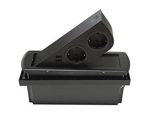 SOTECH Prise de Courant Intégrée (2 x Port USB / 2 x Prise Schuko) noir | in iche avec Push to open Couvercle Pivotant Prise