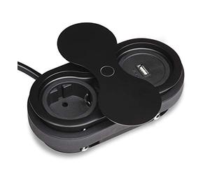 SOTECH Prise encastrable (1 port USB-A / 1 prise Schuko) noire avec couvercle rotatif Push to open élément de prise pour plans de travail et bureaux