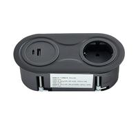 SOTECH Prise encastrable (1 x port USB / 1 x port USB-C / 1 x prise Schuko) élément de prise ovale noir avec câble de connexion avec fiche pour plans de travail