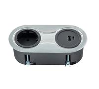 SOTECH Prise encastrable (1 x port USB-A / 1 x port USB-C / 1 x prise Schuko) double prise ovale aspect acier inox brossé avec câble de raccordement