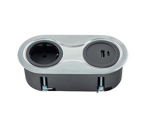 SOTECH Prise encastrable (1 x port USB-A / 1 x port USB-C / 1 x prise | Schuko) double prise ovale aspect acier inox brossé avec câble de raccordement