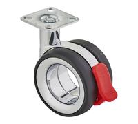 SOTECH Roulette de meuble Premium Düsseldorf Ø 75 mm (hauteur 98,5 mm, chromé/noir, avec frein, plaque à visser 47 x 47 mm) Roulette de roulement parfaite pour les meubles modernes et classiques