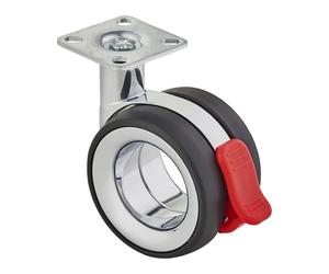 SOTECH Roulette de meuble Premium Düsseldorf Ø 75 mm (hauteur 98,5 mm, chromé/noir, avec frein, plaque à visser 47 x 47 mm) Roulette de roulement parfaite pour les meubles modernes et classiques