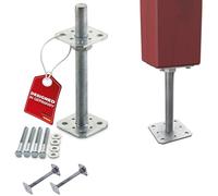 SOTECH Set de 2 supports de poteau 80 x 80 x 250 mm Filetage M24 Acier galvanisé à chaud Support de poteau en bois réglable en hauteur Pied de support à visser Résistant aux intempéries