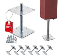 SOTECH Set de 6 supports de poteau 160 x 160 x 250 mm Filetage M24 acier galvanisé à chaud Ancrage réglable en hauteur Pied de base à visser Résistant aux intempéries