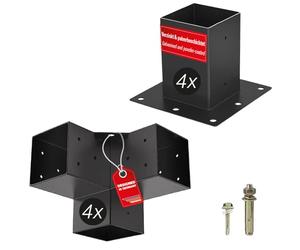 SOTECH SET de montage 8 pièces (4x raccords d'angle + 4x douilles pour sol) carré 100 x 100 mm acier galvanisé et peint en noir par poudrage pour une protection maximale contre la corrosion